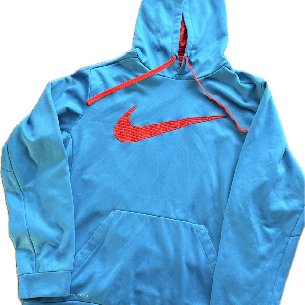 Nike Light Blue Hoodie with Red Logo